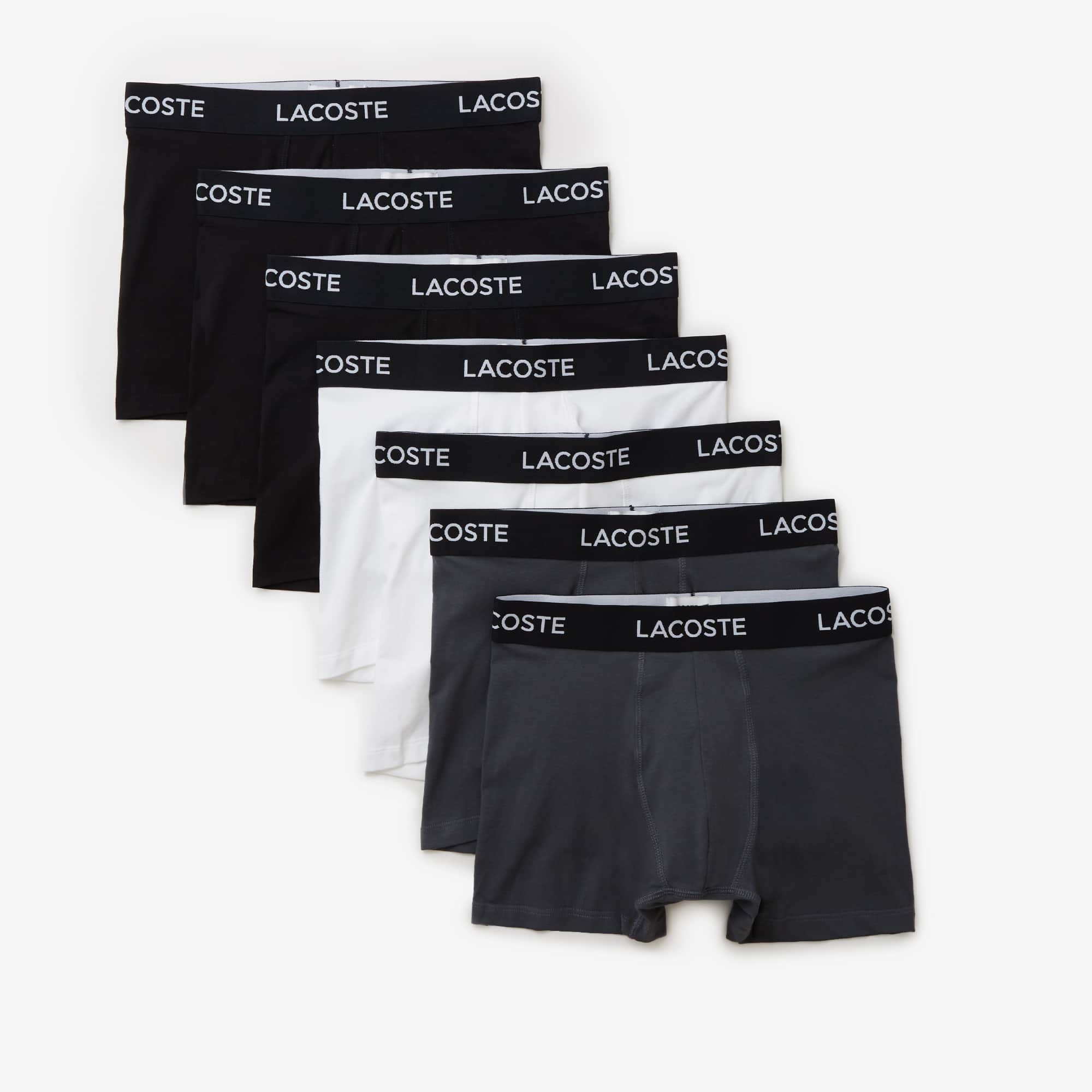 (取寄) ラコステ メンズ 7-パック ロゴ ウェスト トランクス Lacoste men 7-pack Logo Waist Trunks Black/White/Grey Men's Logo Waist Boxer Briefs 7-Pack - undefined - New In 2026