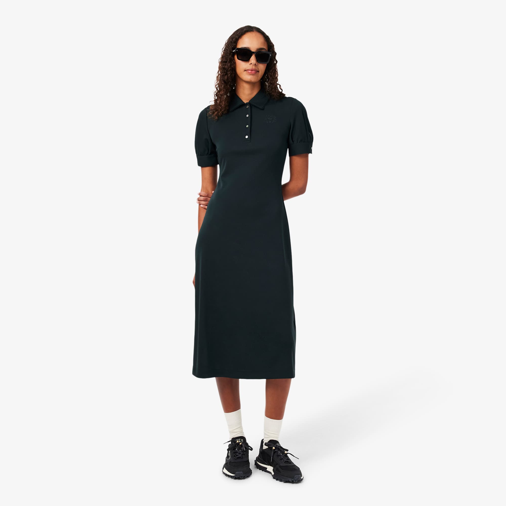 Lacoste Embroidery Accent Fluid Jersey Polo Dress - Xs (34) In Green