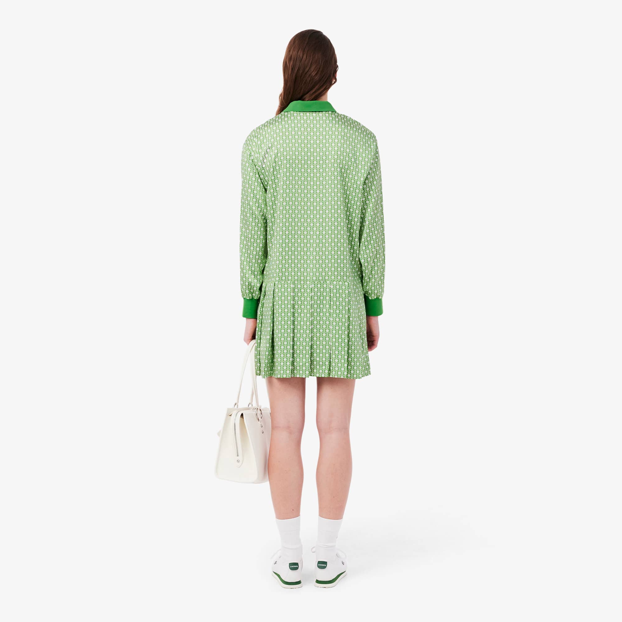 Pleated Satin Polo Dress
