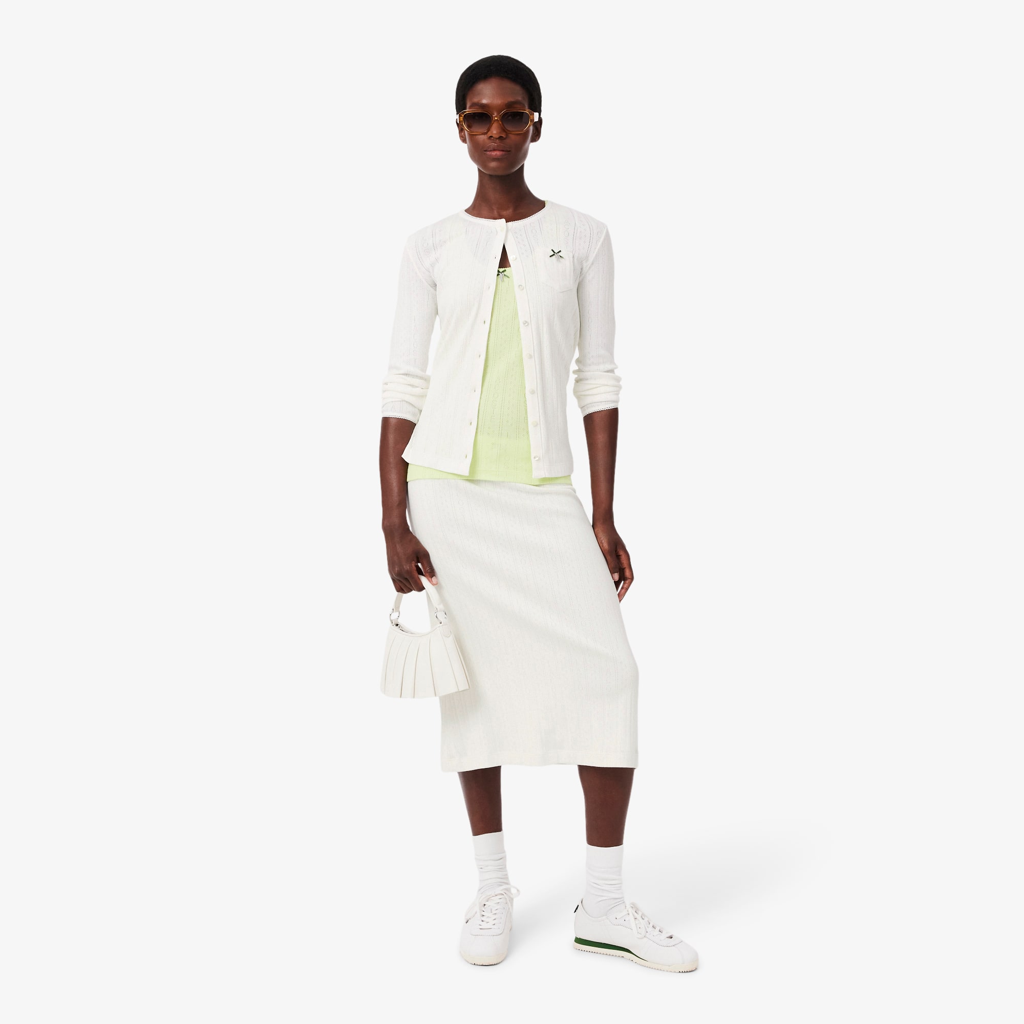 pois compact long tee ホワイト Slim Fit Pointelle Cardigan - Organic Cotton - New In 2026 | Lacoste
