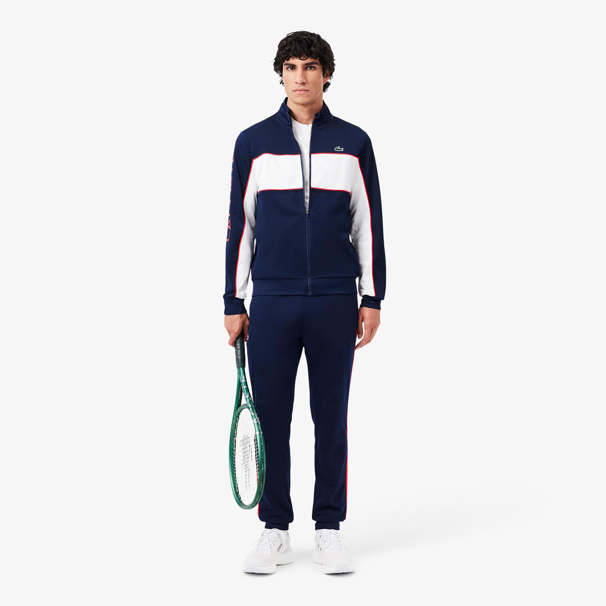 最終価格‼️LACOSTESPORTセットアップsize US M Lacoste Men's Logo Stripe Zip-Up Hoodie & Jogger Set - Black