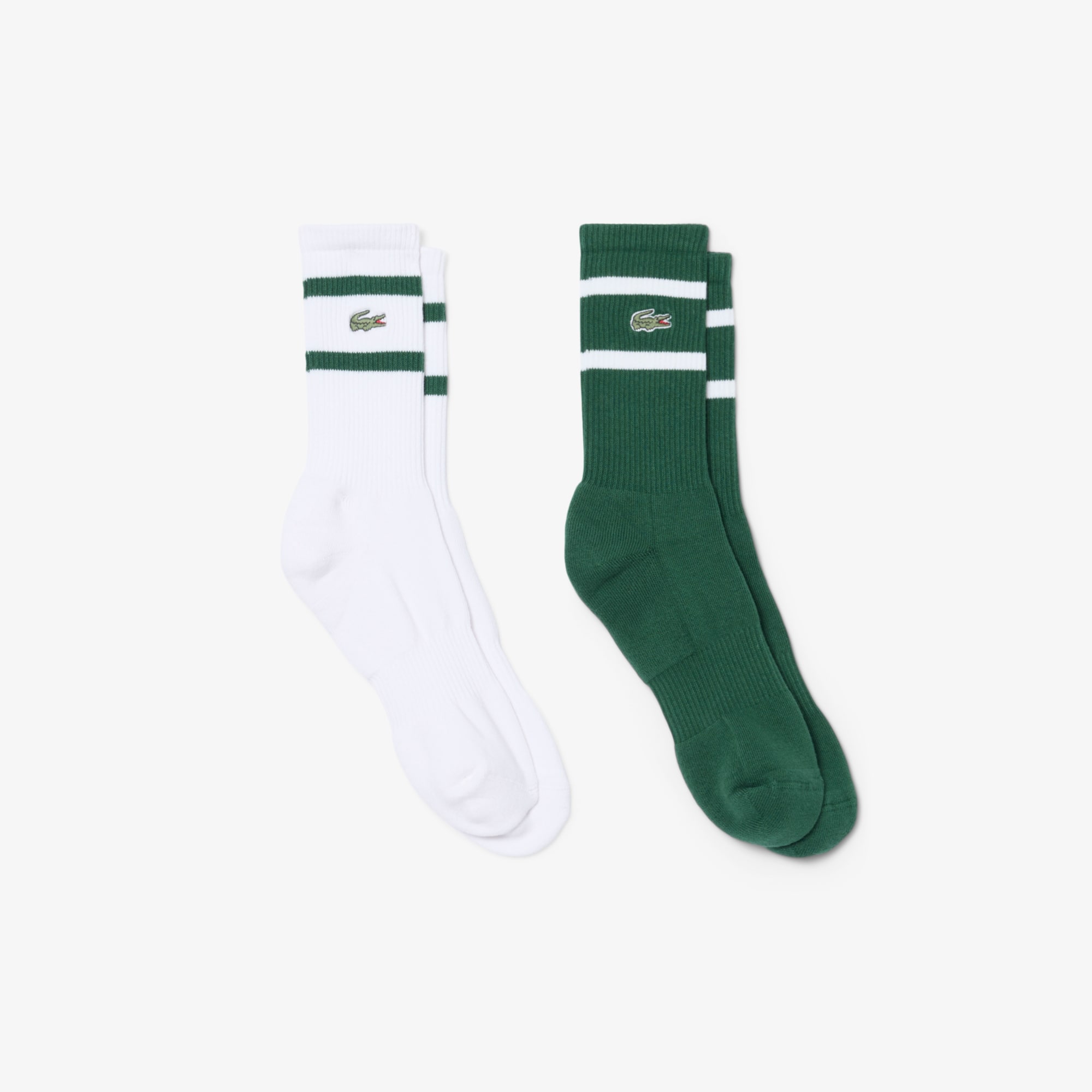 Lacoste Men's Striped Ribbed Crew Socks, 2-Pack - Green/White