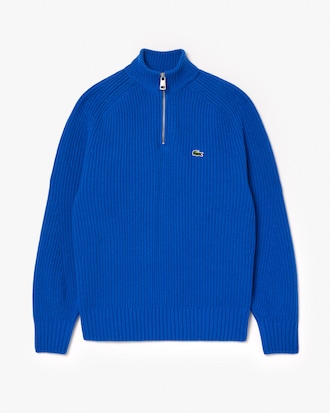 Men's Zip-Up High-Neck Wool Sweater