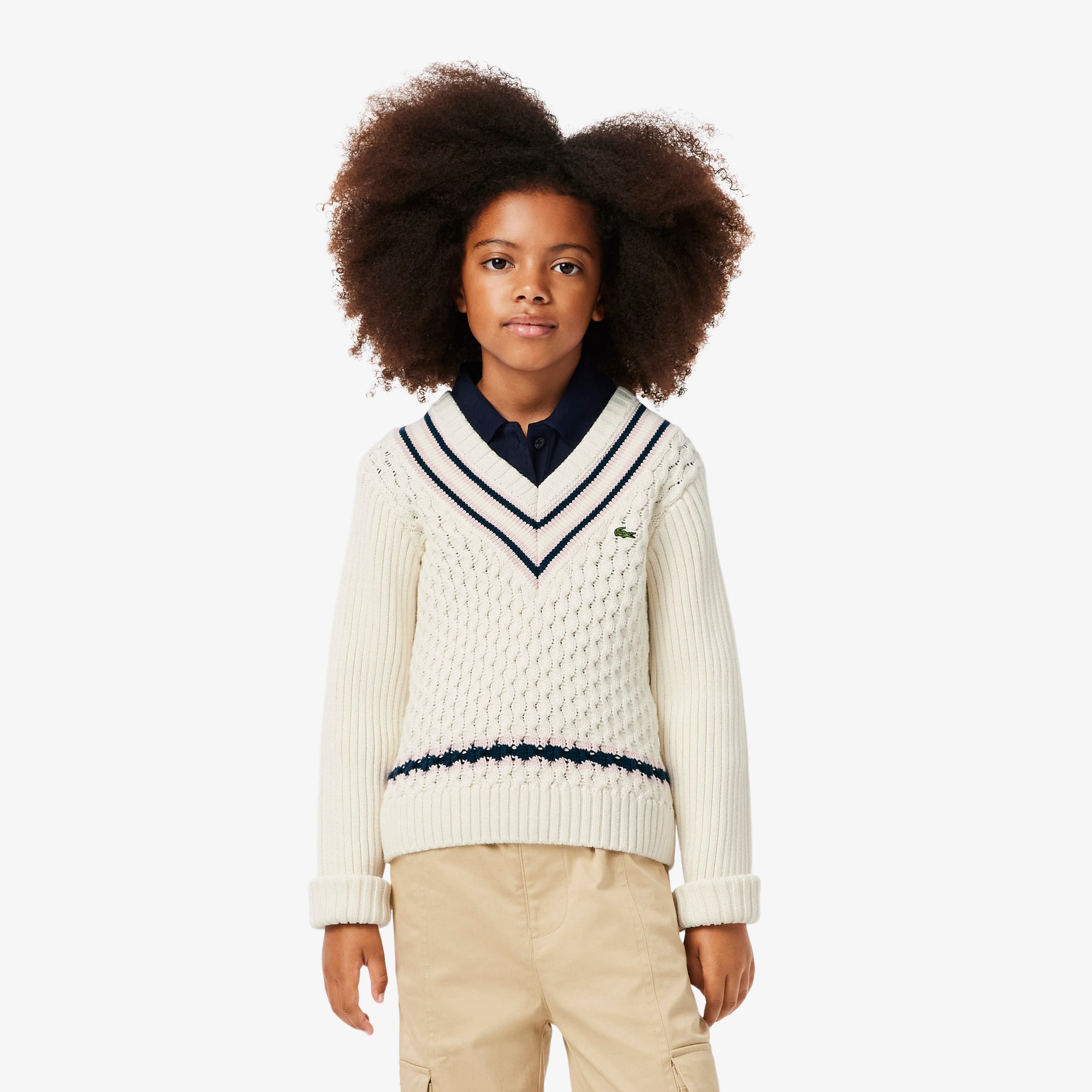 Lacoste Girls' Cotton V-neck Sweater Vest - 14 Years In White