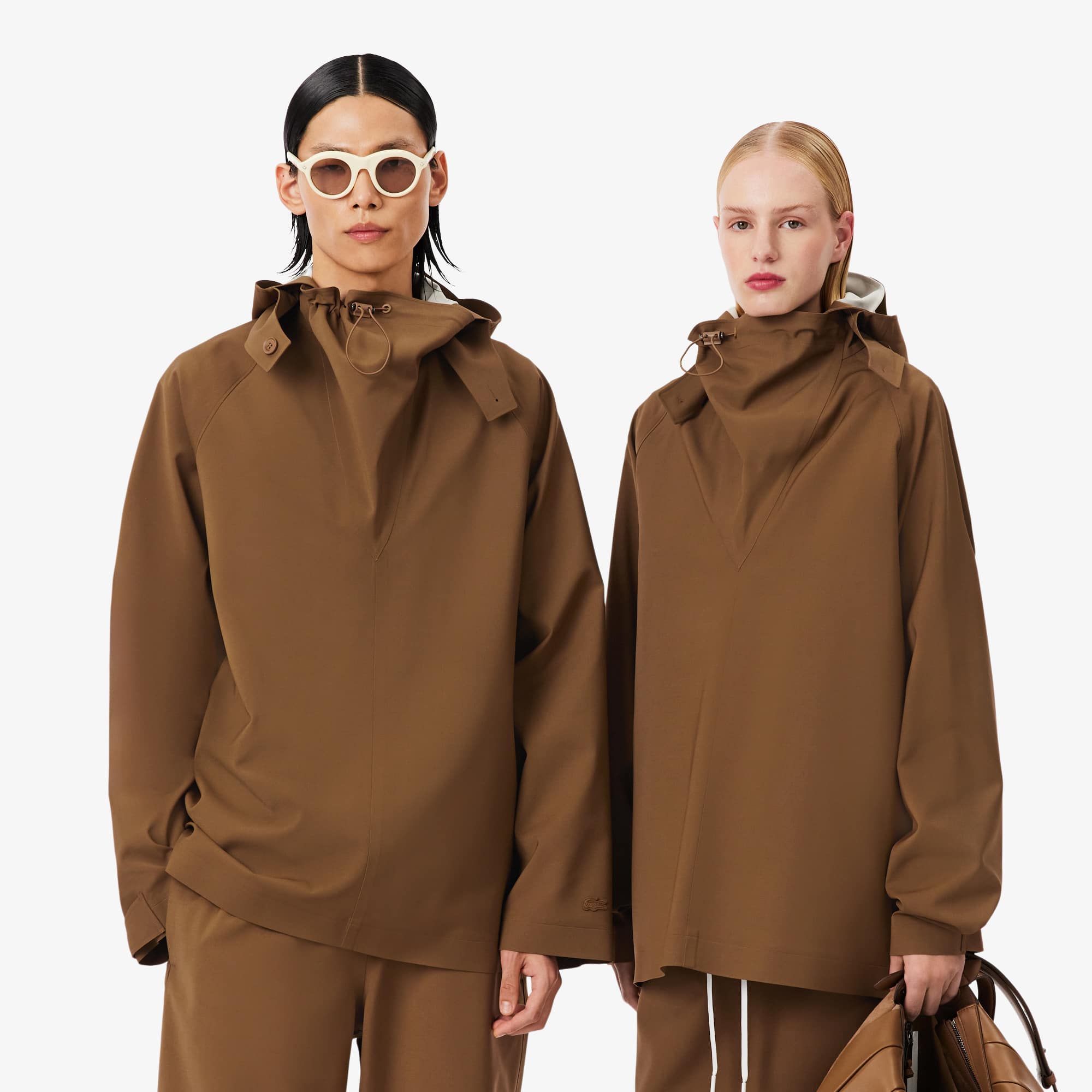 Lacoste Runway Wool Blend Windbreaker - M In Brown