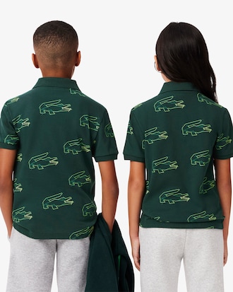 Kids' Crocodile Print Mini Piqué Polo