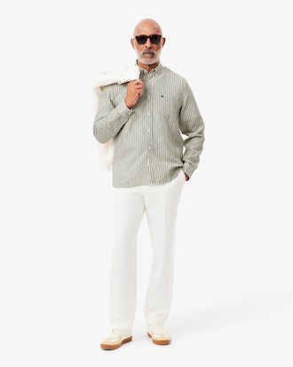 Camisa para hombre regular fit de lino a rayas