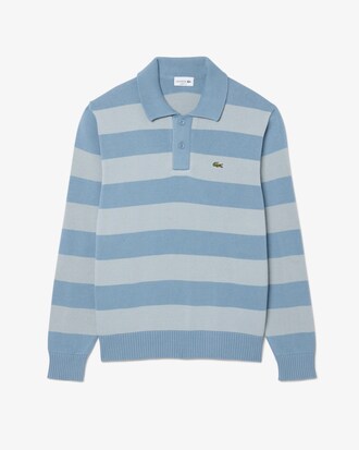 Striped Cotton Polo Collar Sweater