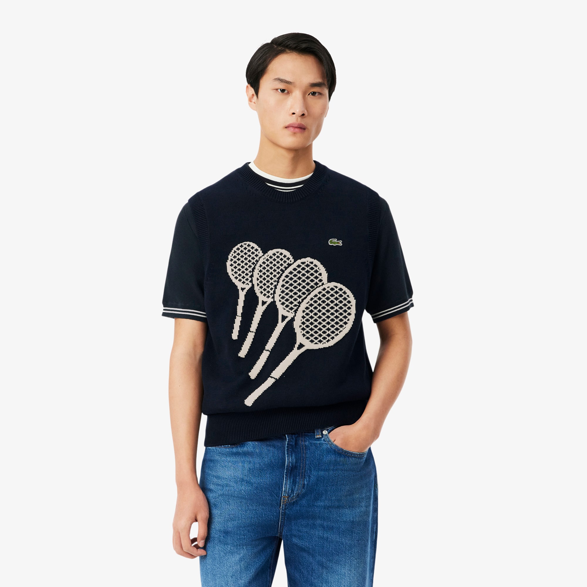 Lacoste Cotton Sweater Vest - M In Black