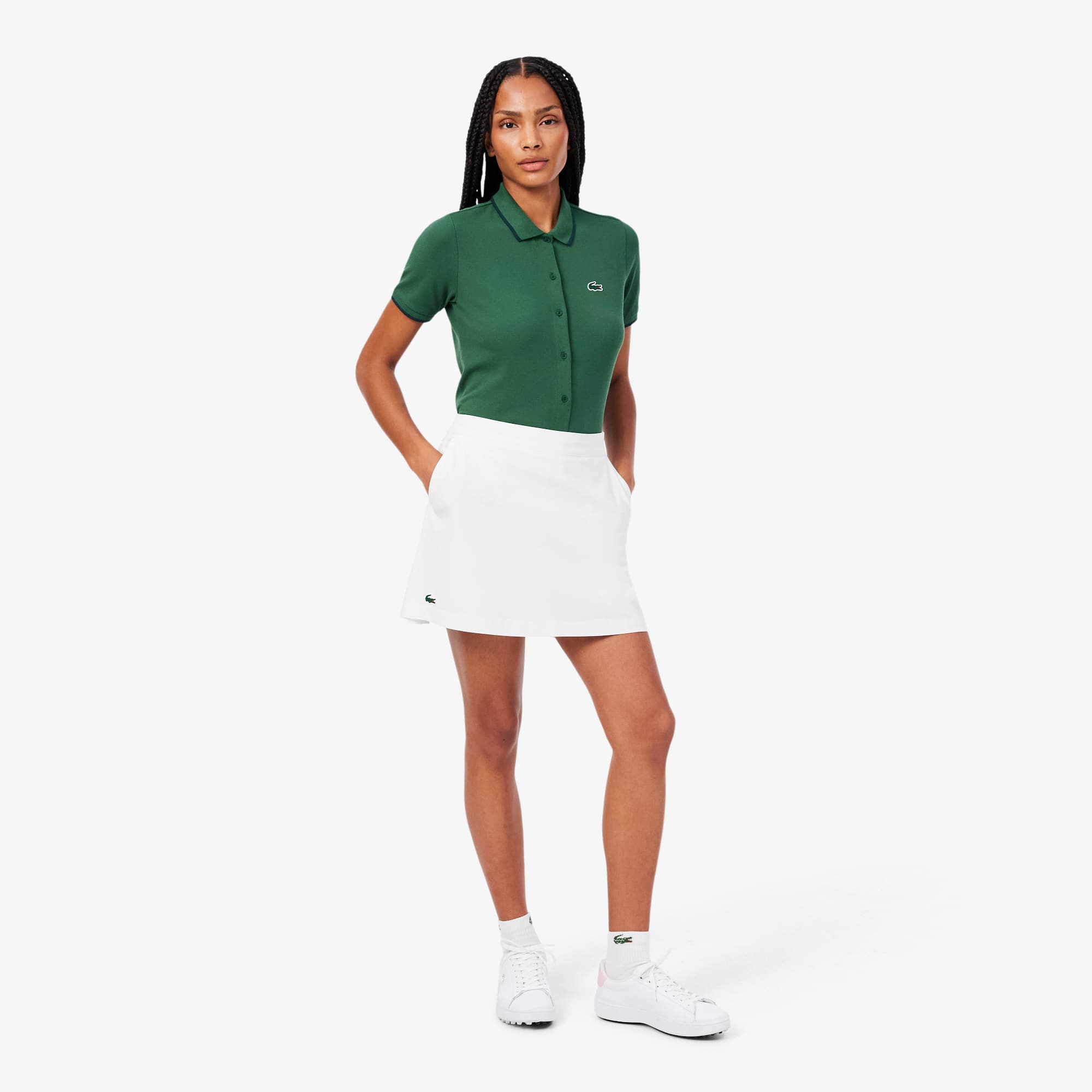 Lacoste Women's Ultra Dry Lined Golf Skirt - Xs (34) In White