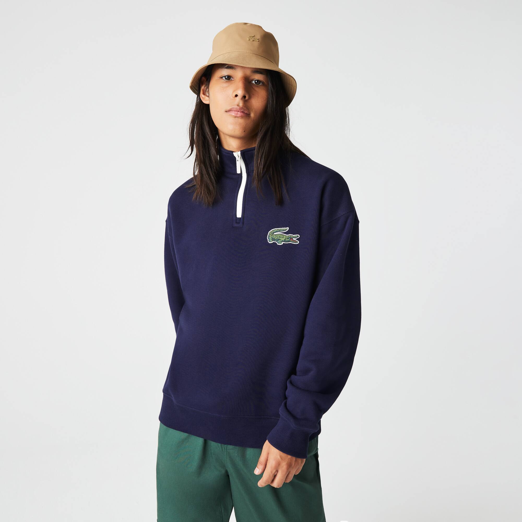 Unisex Loose Fit High-Neck Fleece Sweatshirt - Sweaters