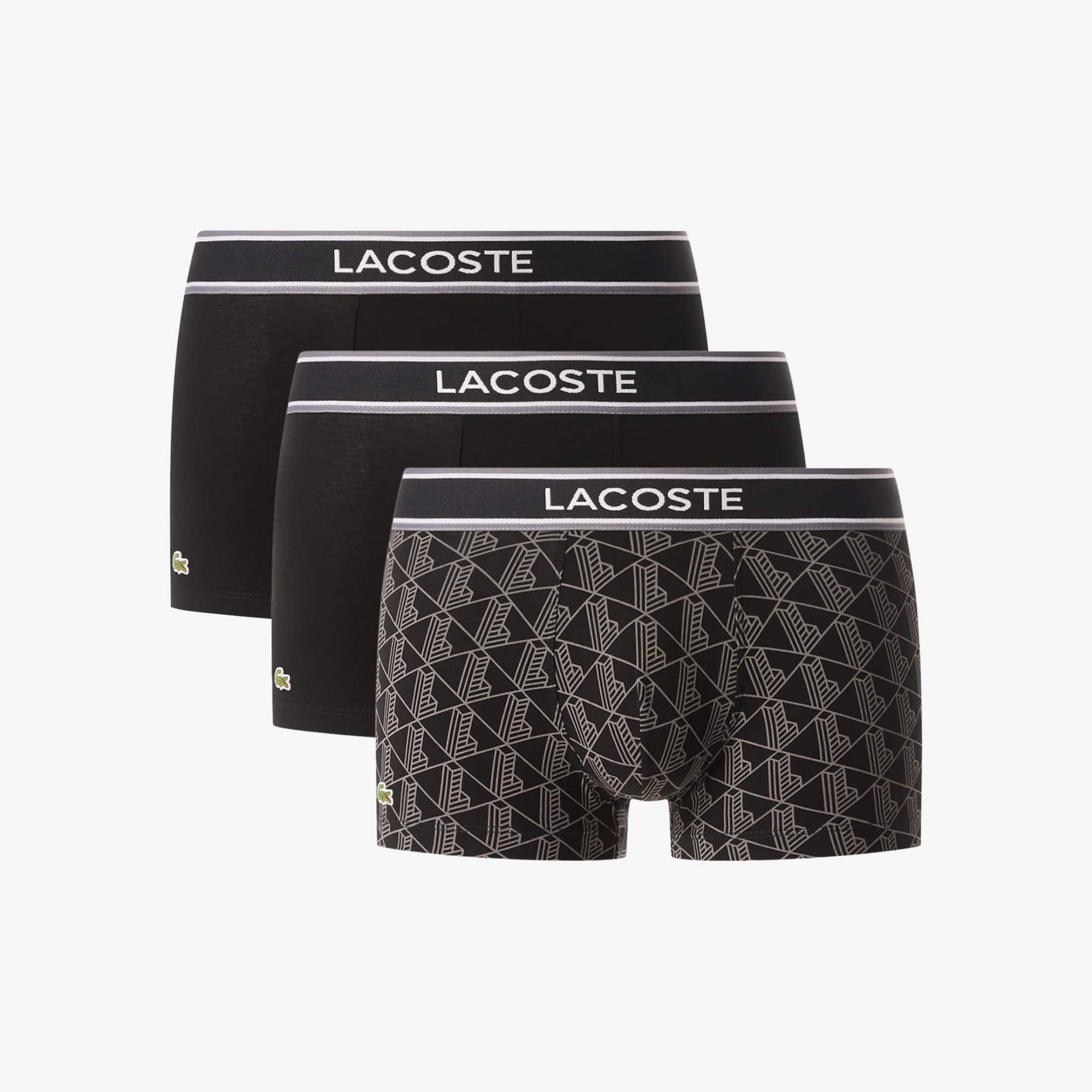 Lacoste Men's 3-pack Monogram Trunks - Xs In Black