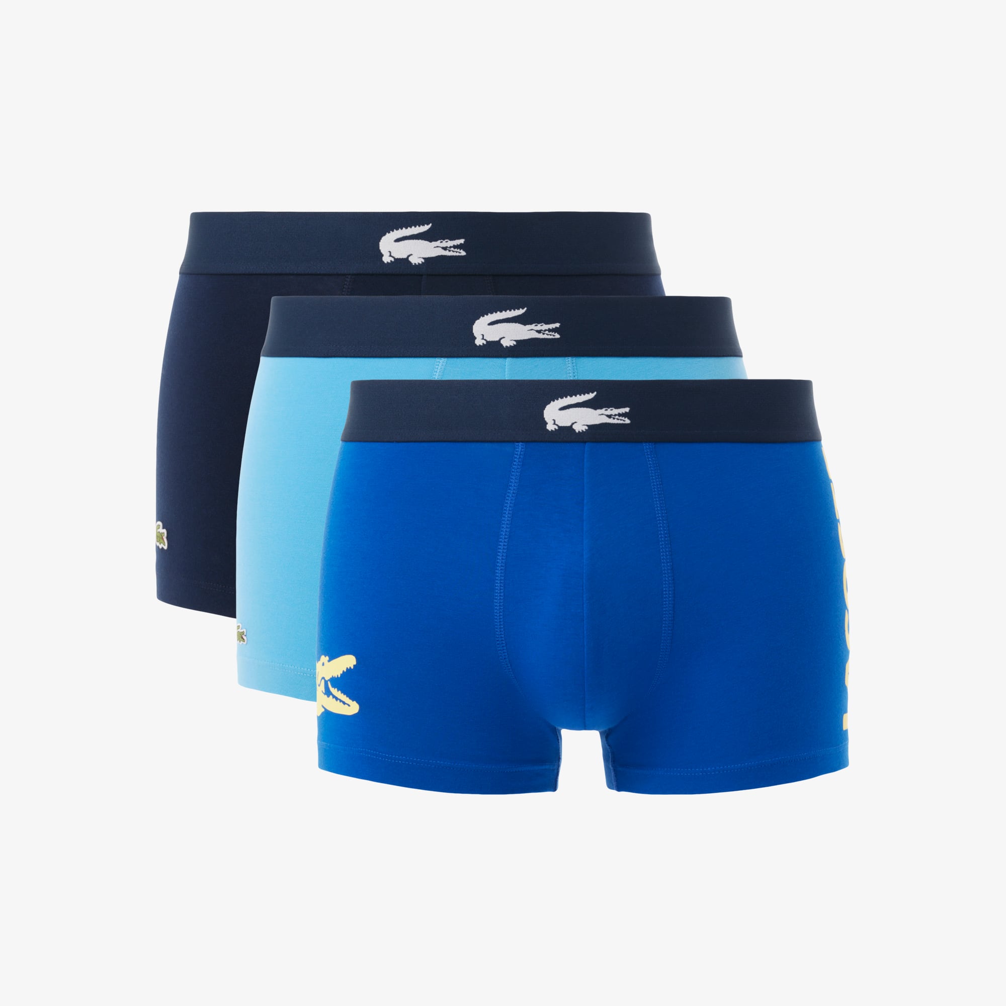 Lacoste Men's 3-pack Stretch Cotton Trunks In Blue