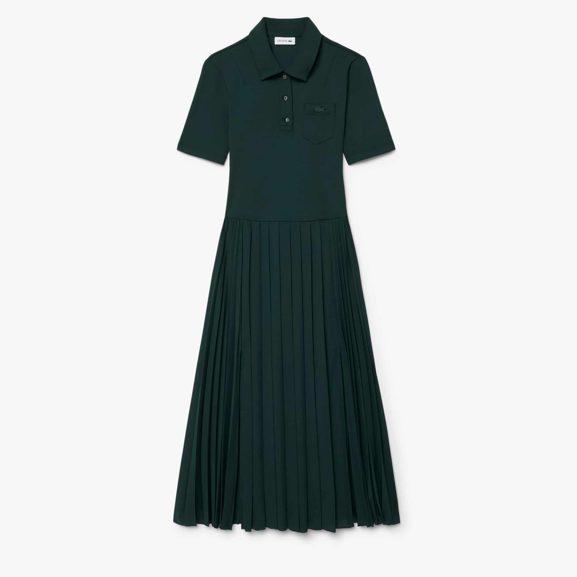 Pleated Fluid Jersey Polo Collar Dress