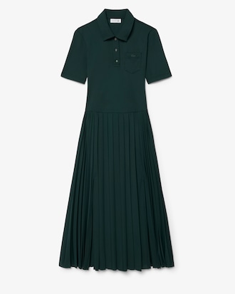 Pleated Fluid Jersey Polo Collar Dress