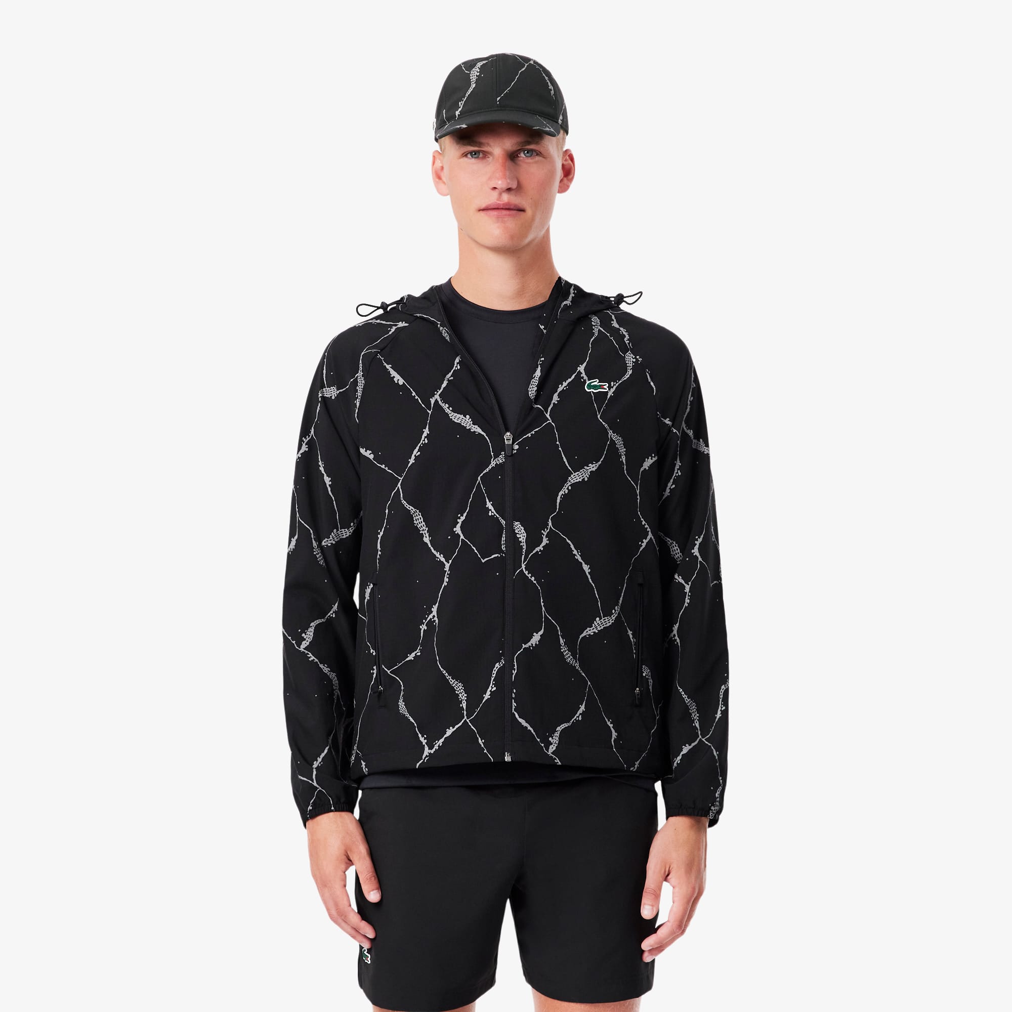 Lacoste Chamarra de Tenis Reflectante con Estampado de Cocodrilo Negro
