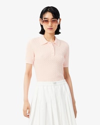 Striped Cable Knit Polo Collar Sweater