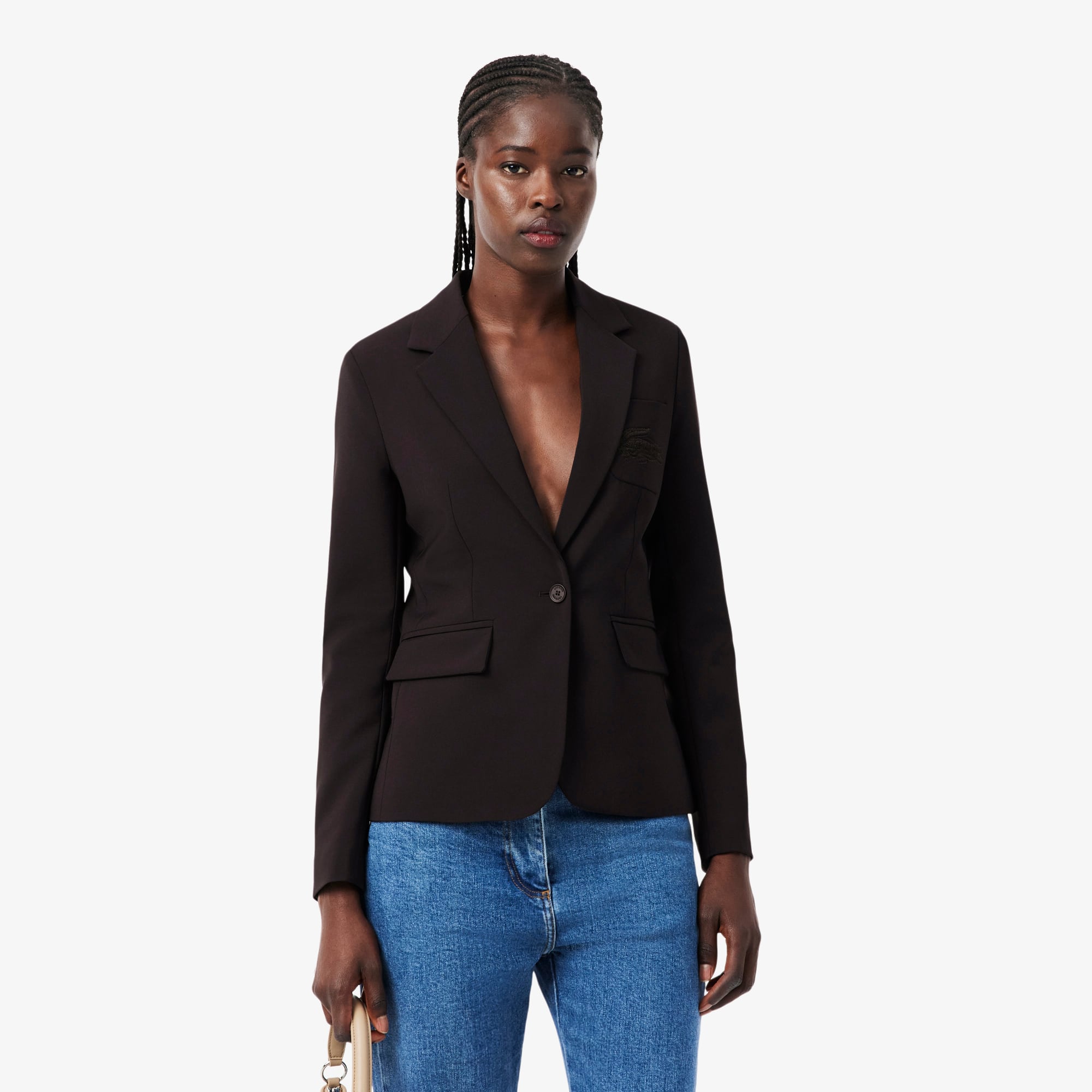 Lacoste Women's Embroidered Logo Slim Fit Wool Blazer
