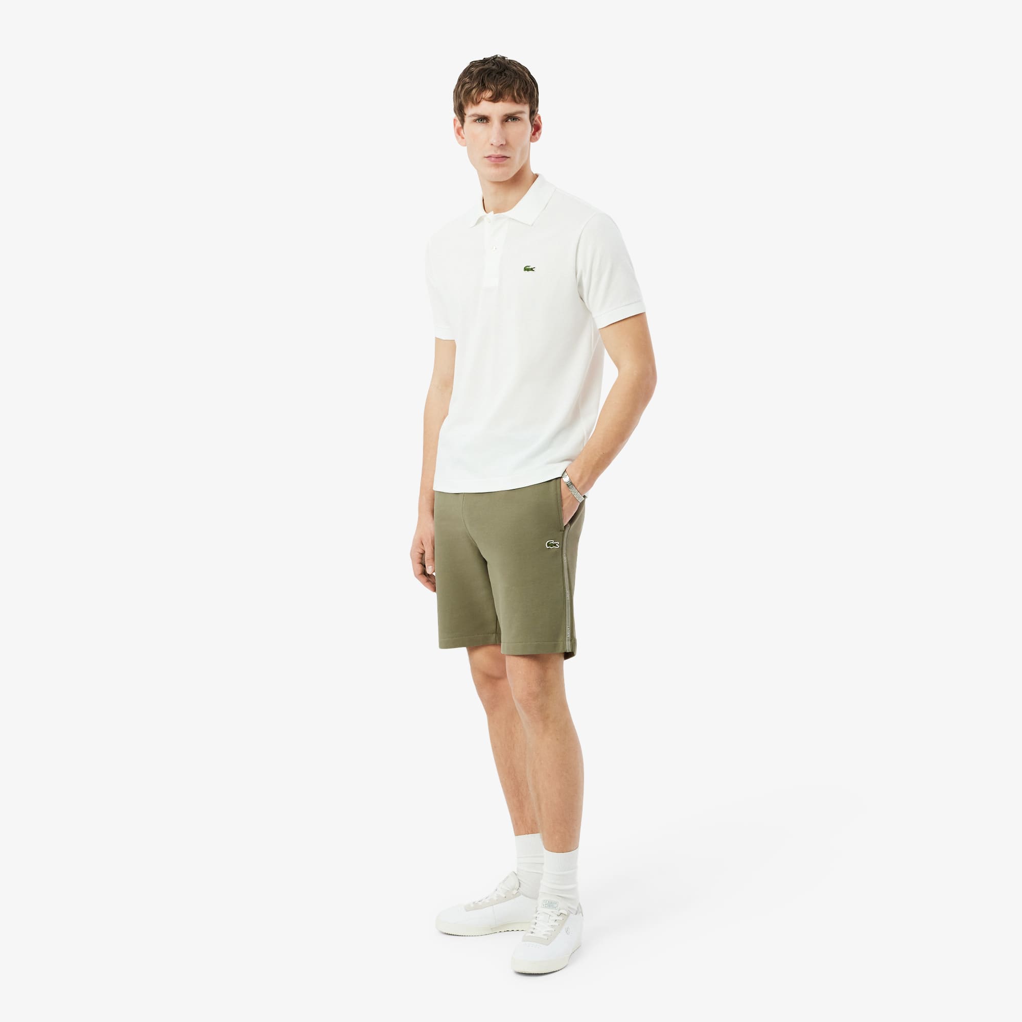 Lacoste Regular Fit Logo Stripe Fleece Shorts
