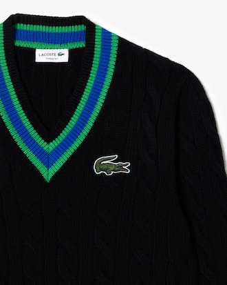 Unisex Striped Wool Cable Knit Sweater