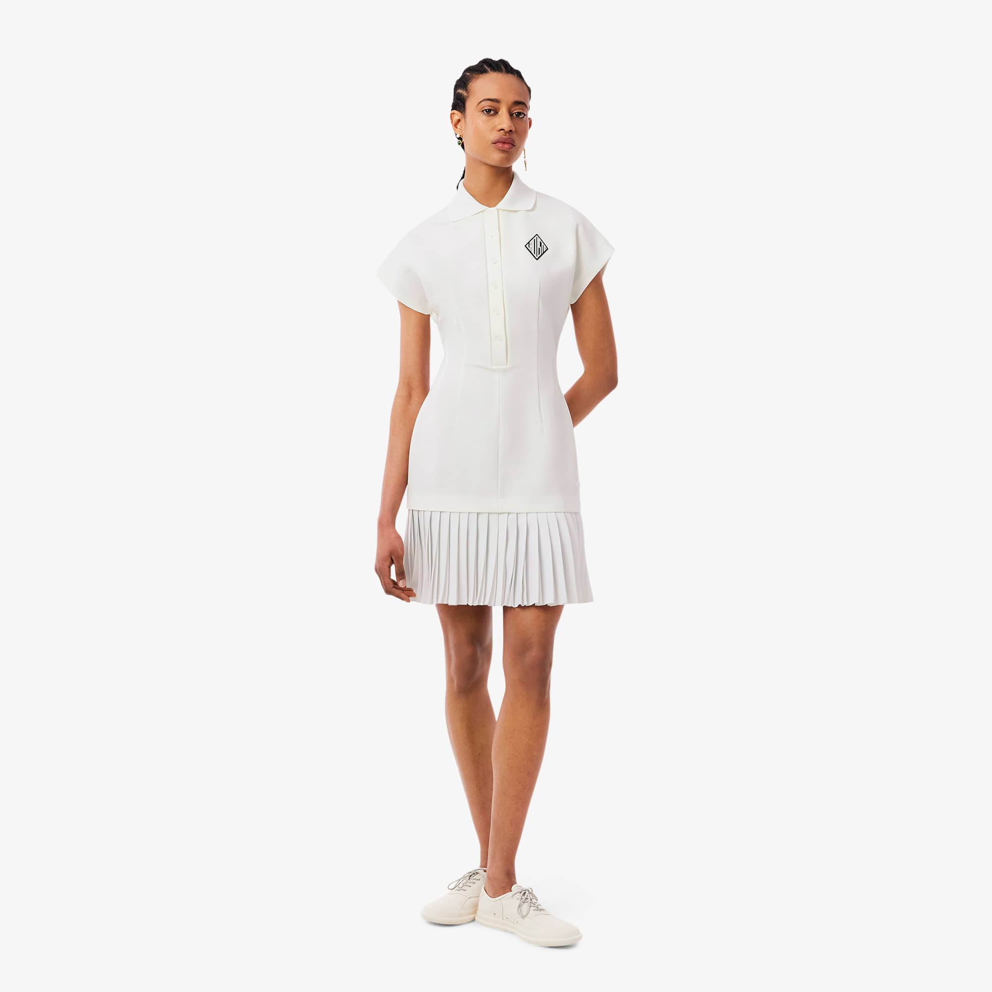 ★LACOSTE★ Women's pleated hem short sleeve polo dress beig Lacoste polo dress in beige | ASOS