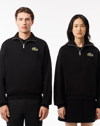 Unisex Loose Fit Badge Accent Half-Zip Sweatshirt