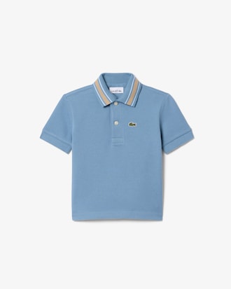 Stripe Collar Petit Piqu&eacute; Polo Shirt