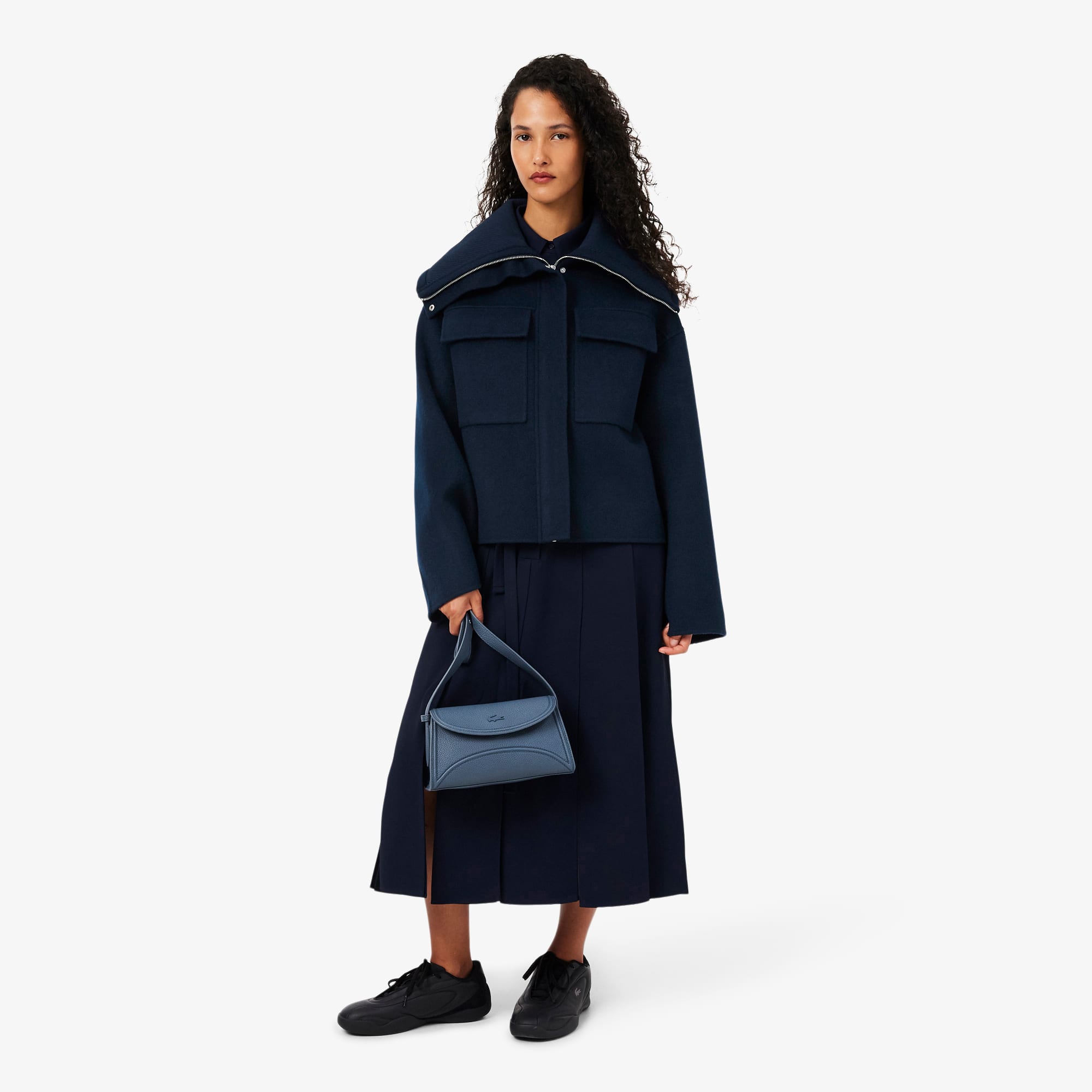 High Ribbed Neck Cropped Wool Jacket - Jackets & Coats - New In