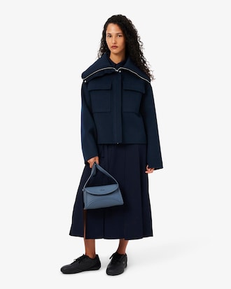 High Ribbed Neck Cropped Wool Jacket