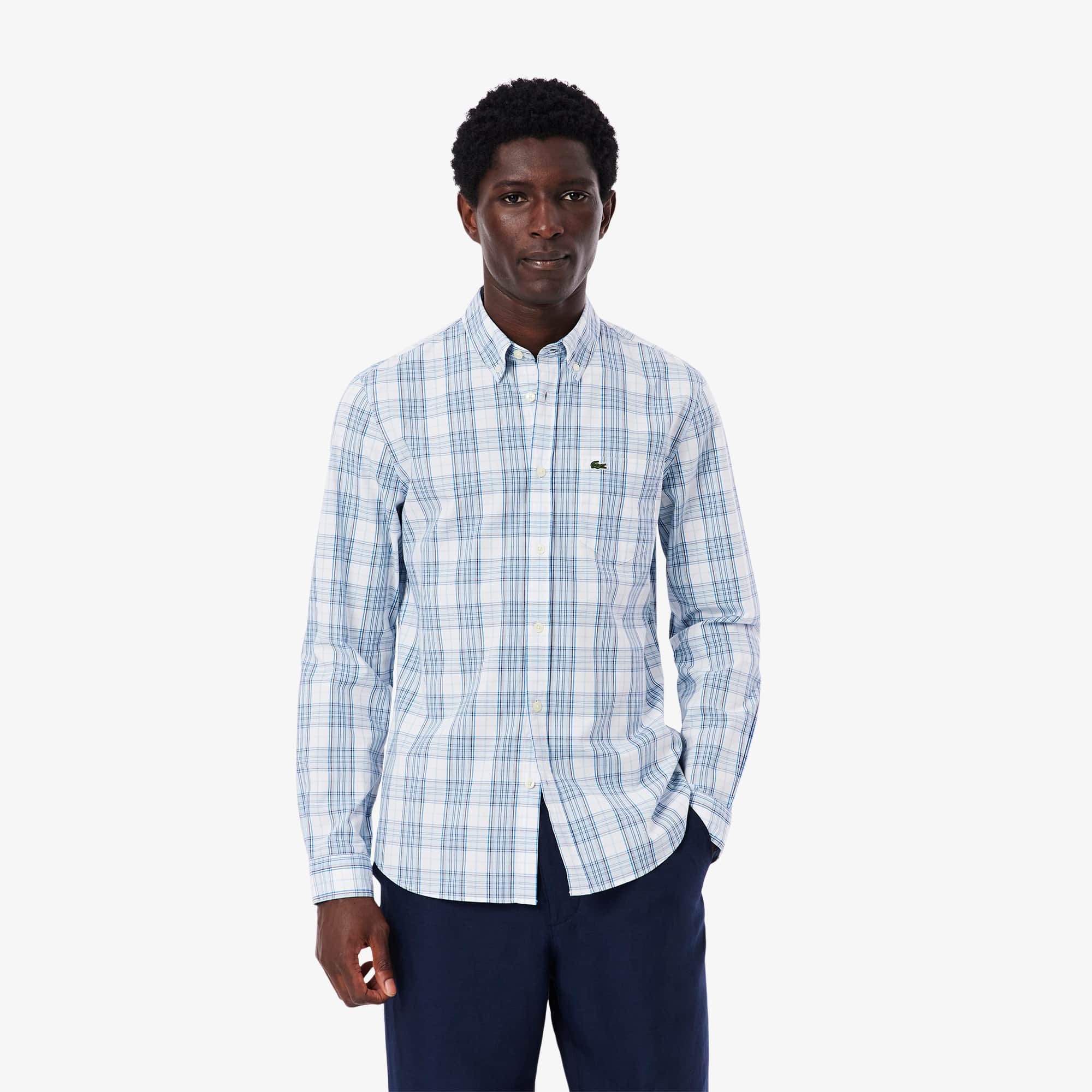 Lacoste Men's Slim Fit Stretch Plaid Shirt - 17 - 43 In White