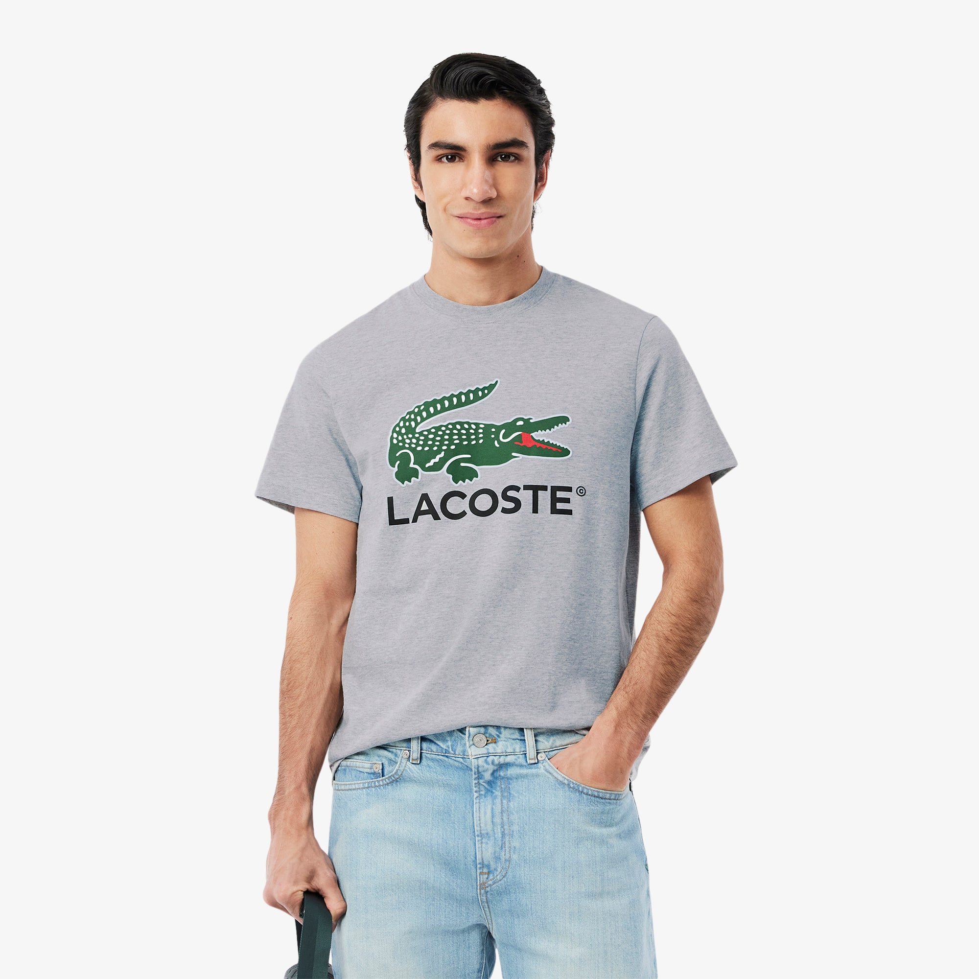 新品 A.P.C.×Lacoste Tシャツ　グレー　ユニセックス　S Lacoste Men's Branded Monogram Crocodile Print T-Shirt Grey Chine