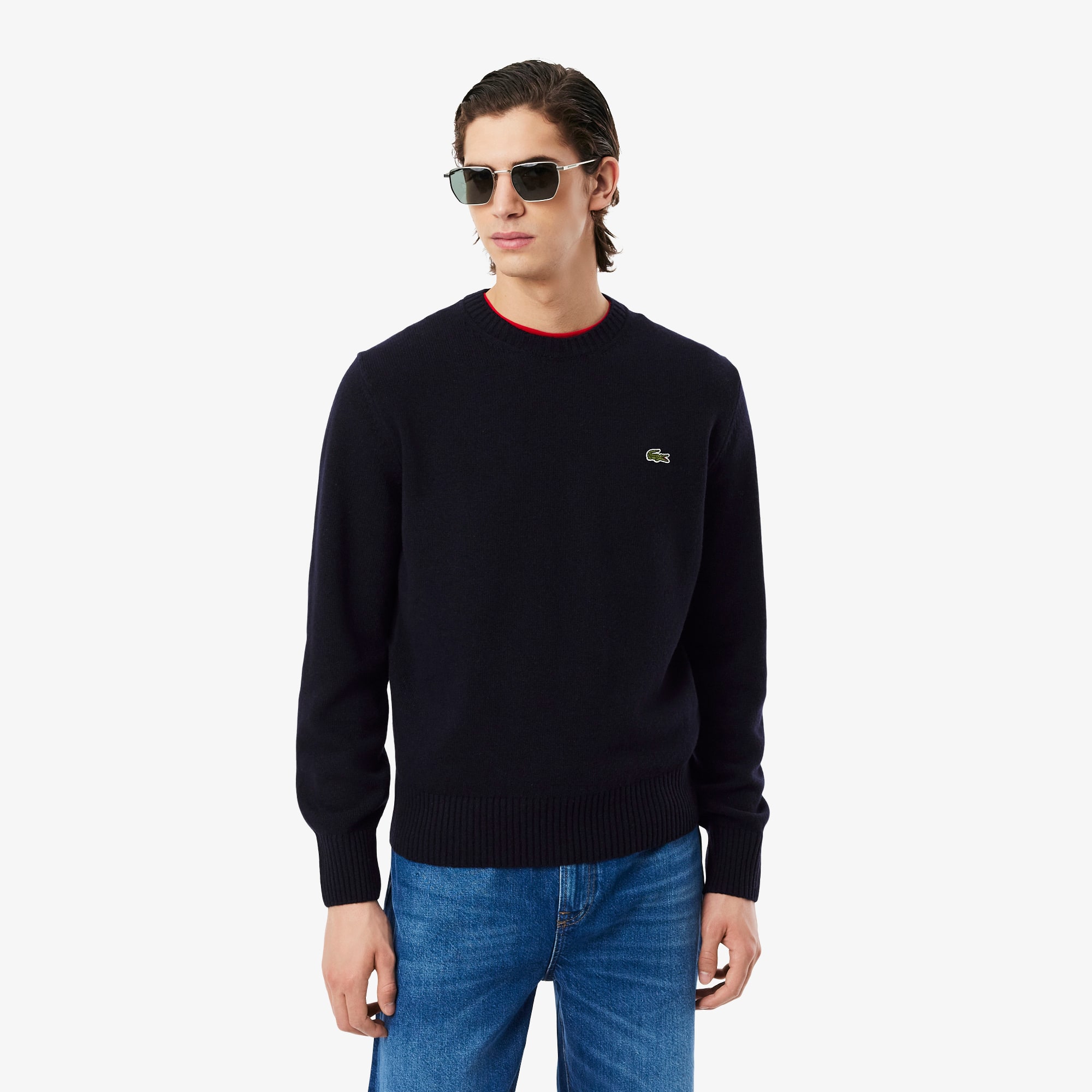Lacoste Live Cotton Fleece Sweatshirt Navy Blue In Blue