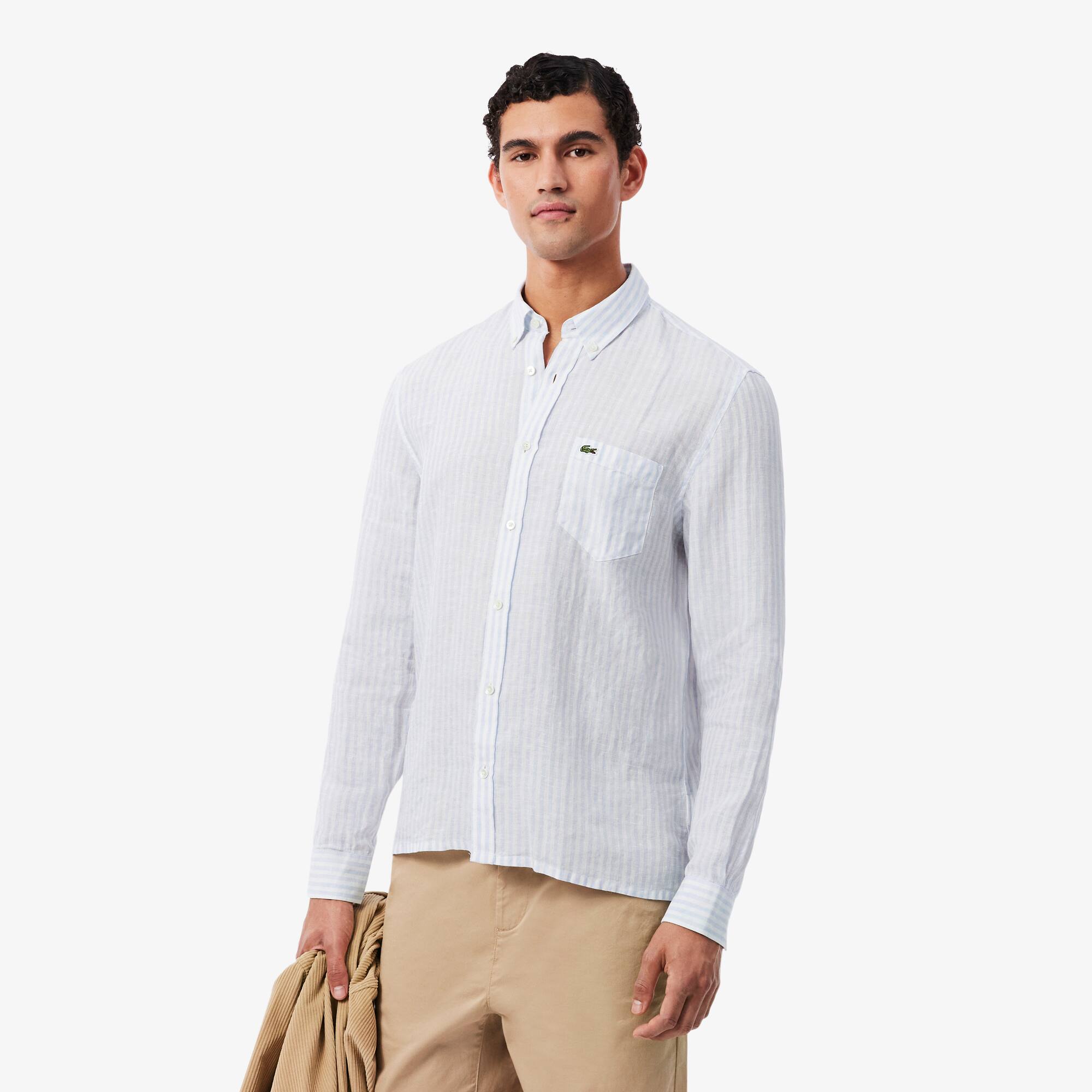 Men's Regular Fit Striped Linen Shirt