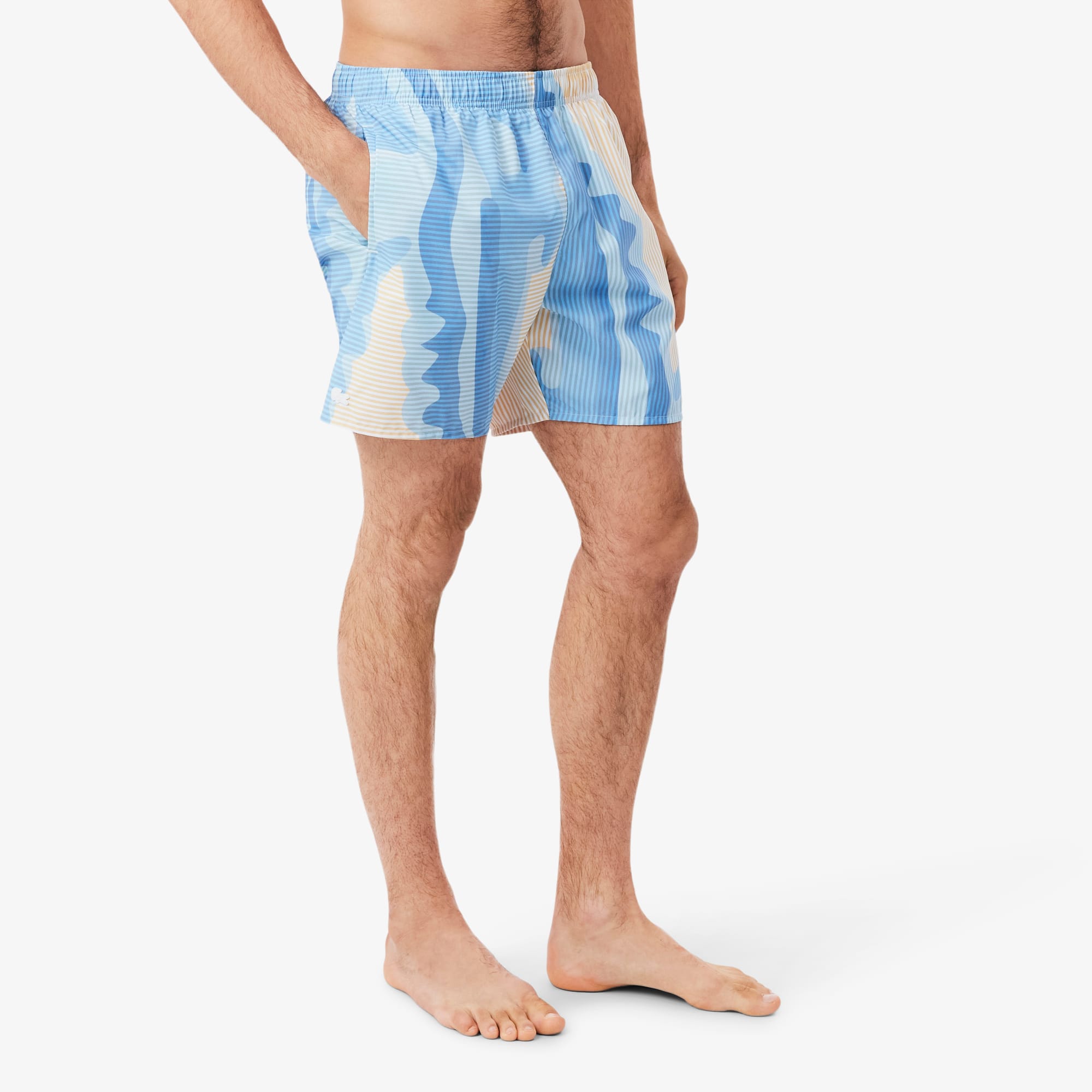 Mid Length Striped Swim Trunks