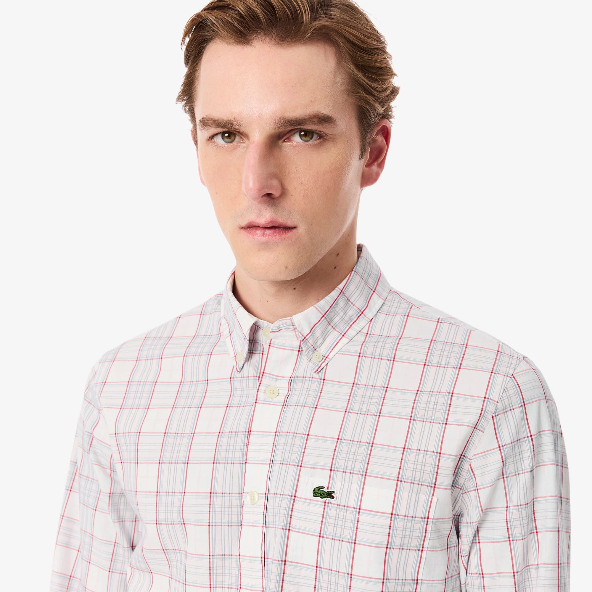 メンズ　LACOSTE スリムフィット チェックシャツ US Sサイズ Men's Slim Fit Stretch Plaid Shirt - Button Down Shirts