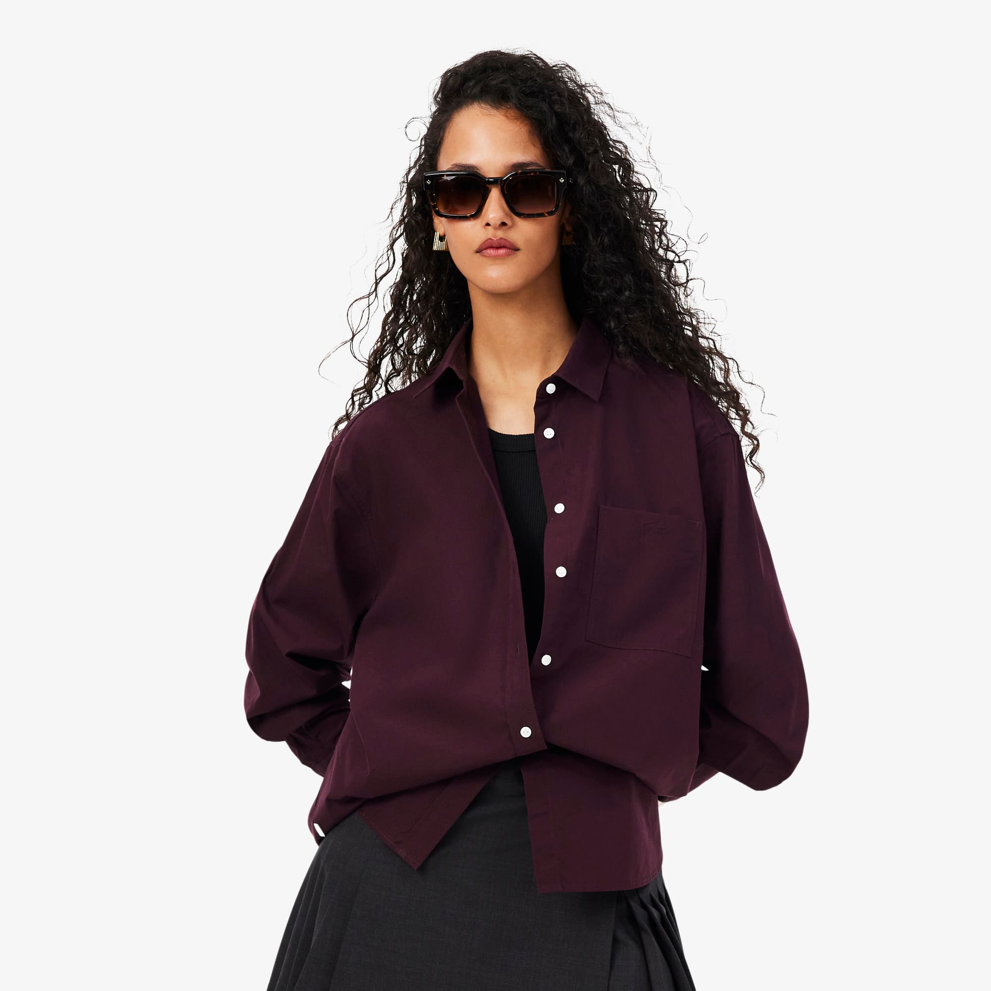 Lacoste Oversized Cotton Poplin Shirt - L (40) In Brown
