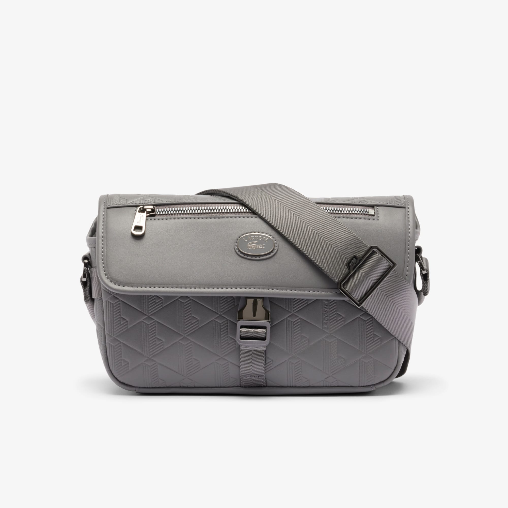 Lacoste Small Monogram Leather Flap Satchel - One Size In Gray