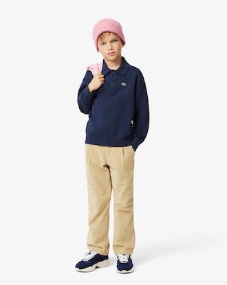 Kids' Cotton and Wool Blend Long Sleeve Polo