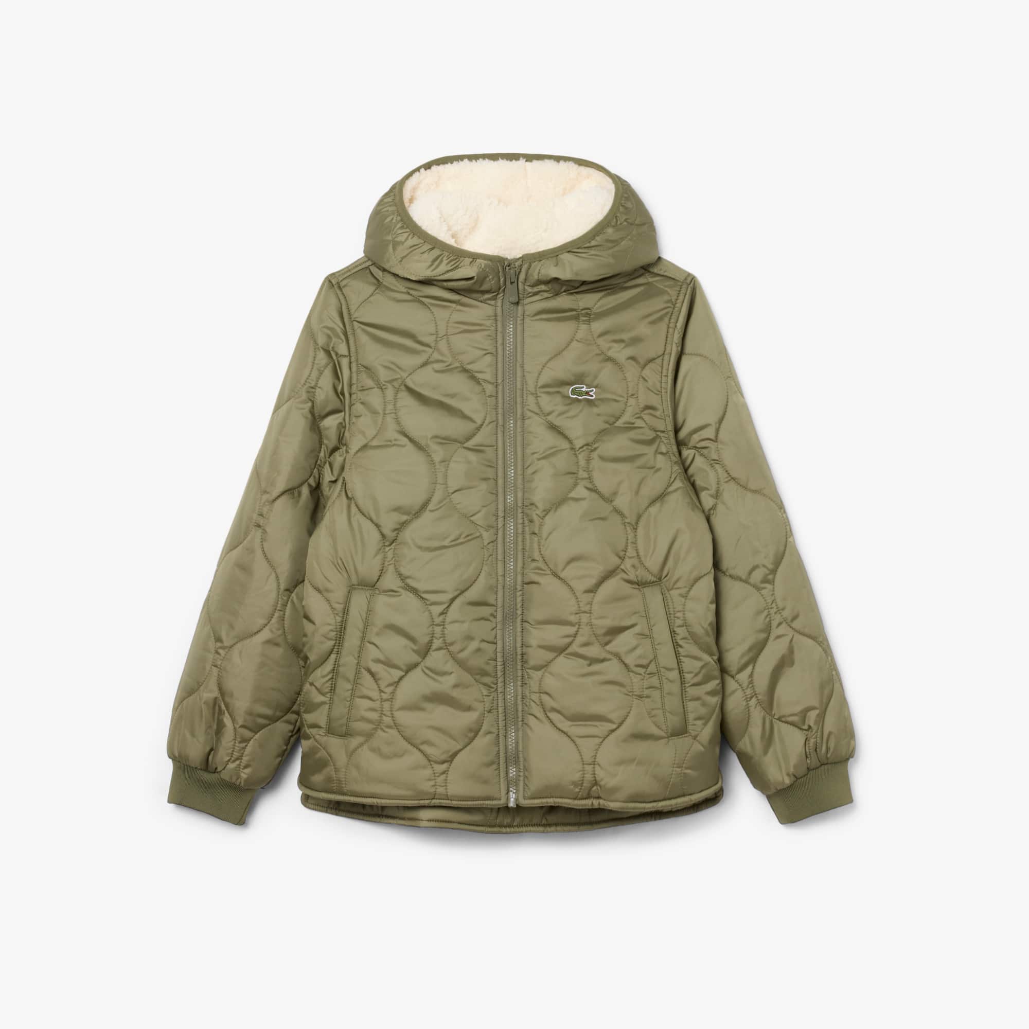 Lacoste Unisex Quilted Hooded Parka - 8 Years In Green