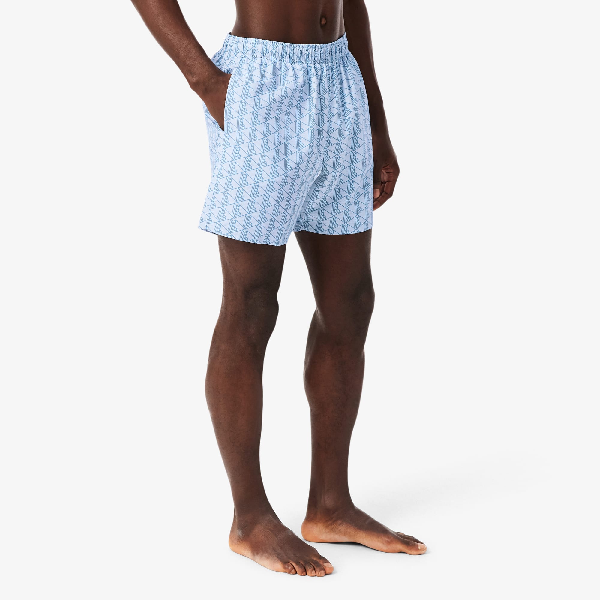 Mid Length Monogram Print Swim Trunks