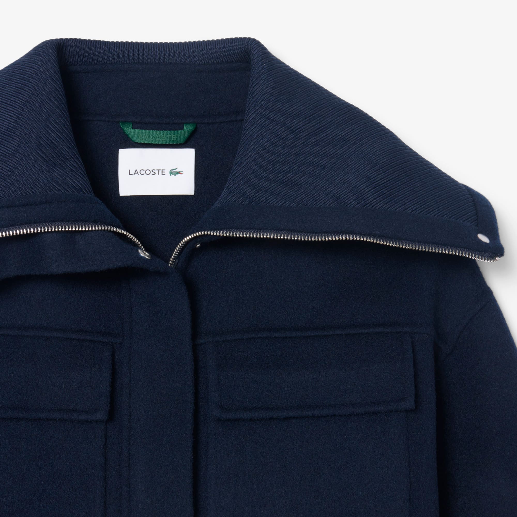 High Ribbed Neck Cropped Wool Jacket - Jackets & Coats - New In