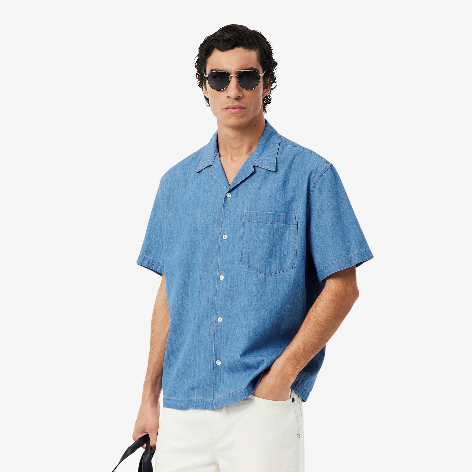 Lacoste Relaxed Fit Open Neck Denim Shirt