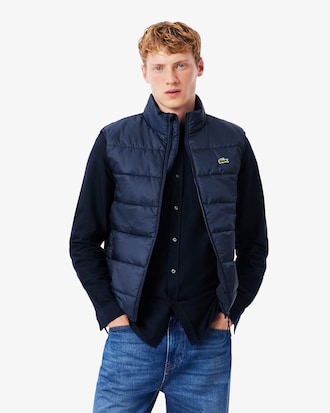 Chamarra de plumón corta, sin mangas y repelente al agua