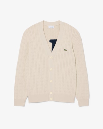 Cable Knit Intarsia Branded Cardigan