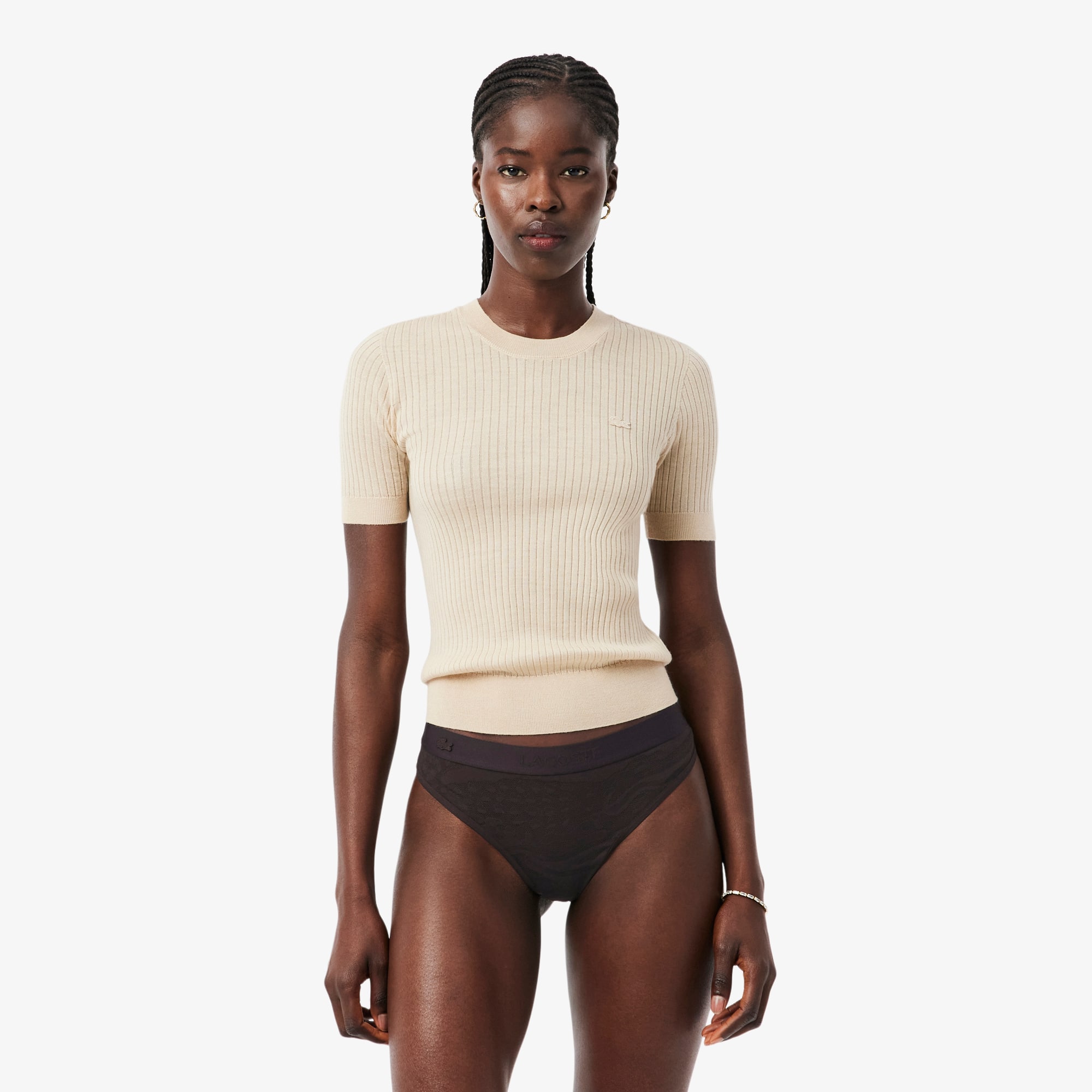 Lacoste Logo Waist Mesh String Briefs