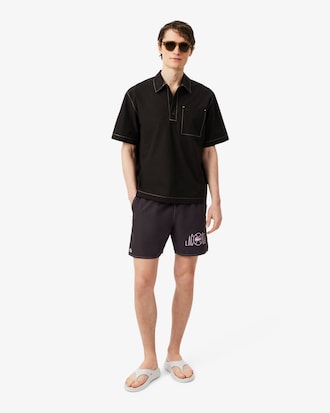 Mid Length Tennis Print Swim Trunks