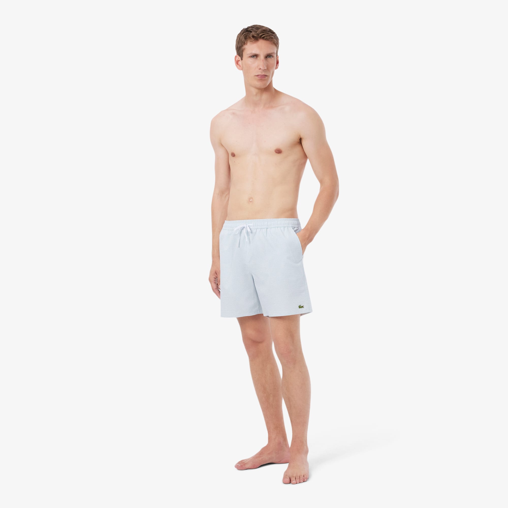 Men's Mid Length Striped Textured Swim Trunks