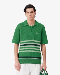Runway Lacy Striped Polo Collar Sweater