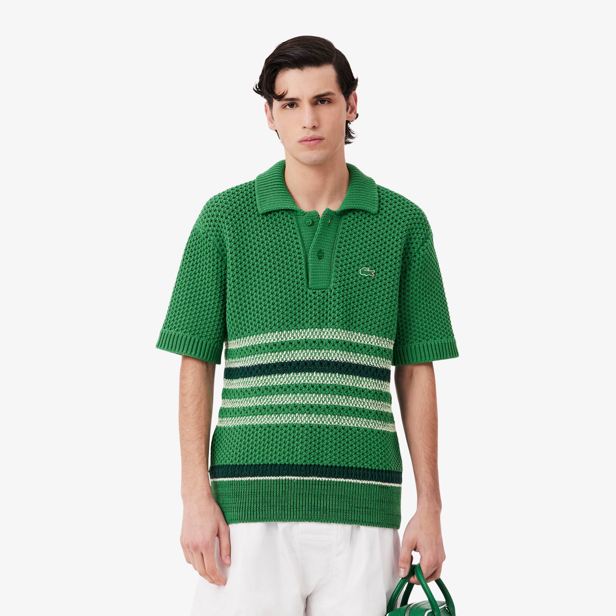 Runway Lacy Striped Polo Collar Sweater