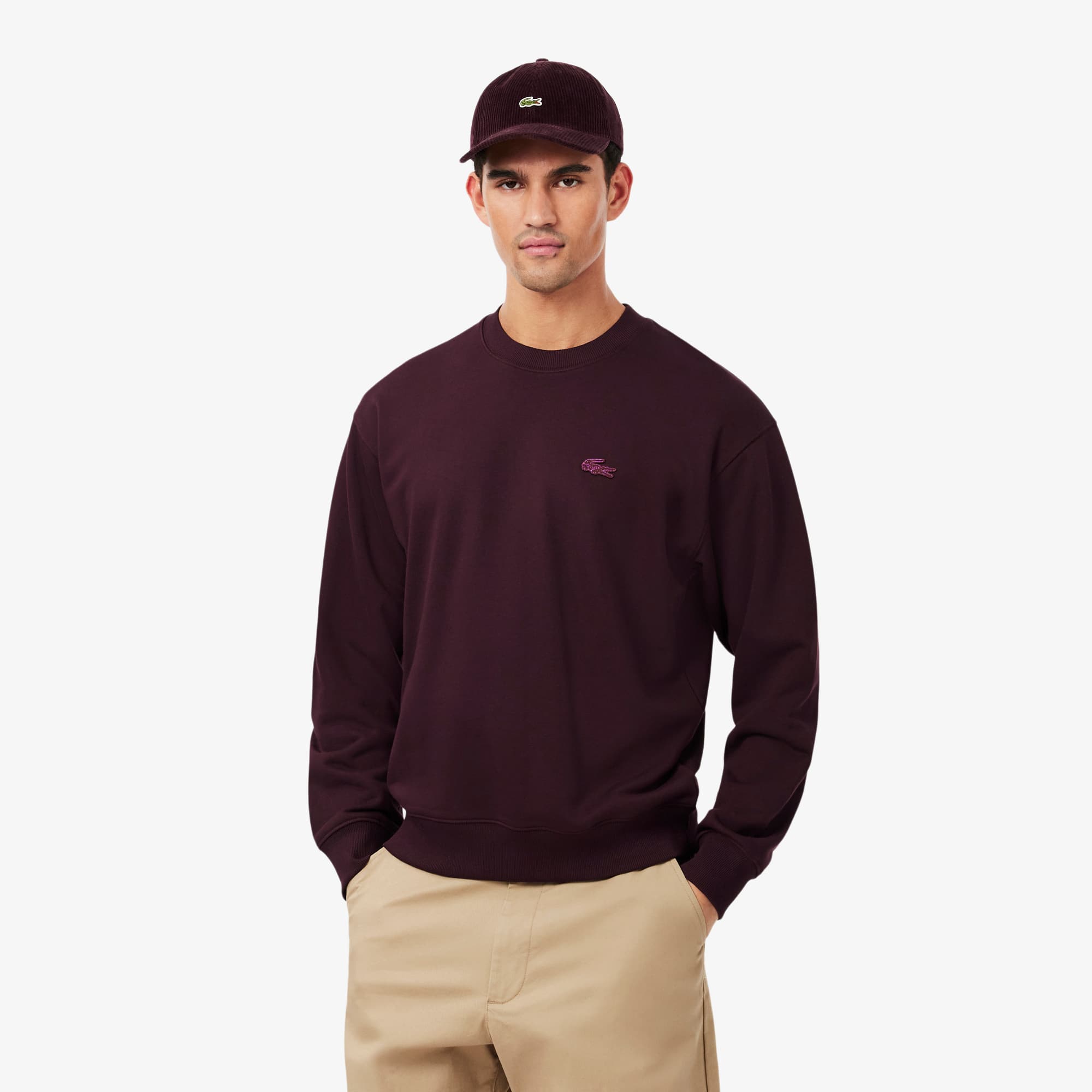 Lacoste Sudadera de Cuello Redondo de Felpa Castano